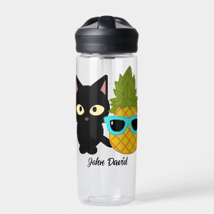 cat and pineapple are best friends, personalise  water bottle