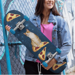 CAT AND PIZZA IN SPACE SKATEBOARDS SKATEBOARD