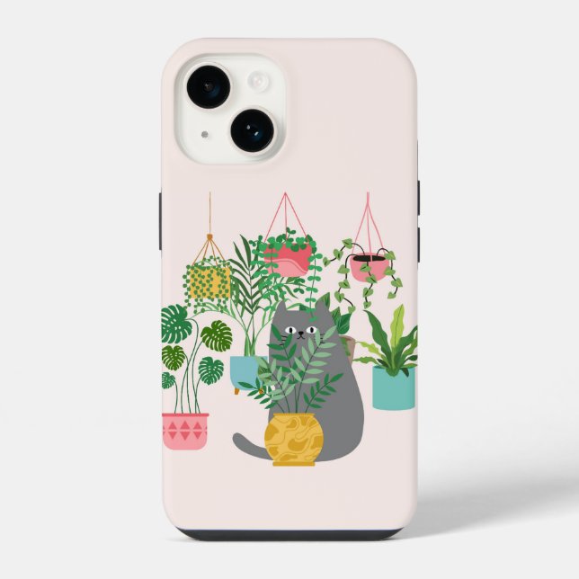 Cat and Plants iPhone Case (Back)