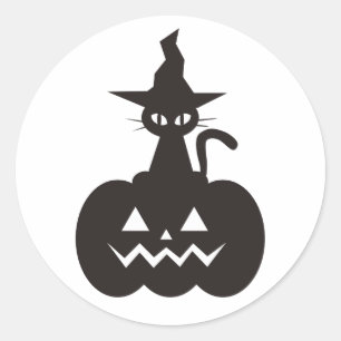 Cat and pumpkin boo classic round sticker
