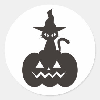 Cat and pumpkin boo classic round sticker