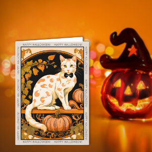 Cat and Pumpkin Halloween Holiday Card