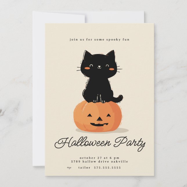 Cat and Pumpkin Halloween Party  Holiday Card (Front)