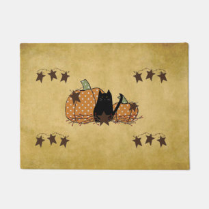 Cat And Pumpkins  Doormat