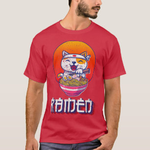 Cat And Ramen Kawaii Anime Funny Japanese  T-Shirt