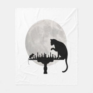 Cat and Rat Playing Chess   Fleece Blanket