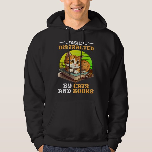 Cat  and Reading Cat Fans Books booknerd Book Hoodie (Front)