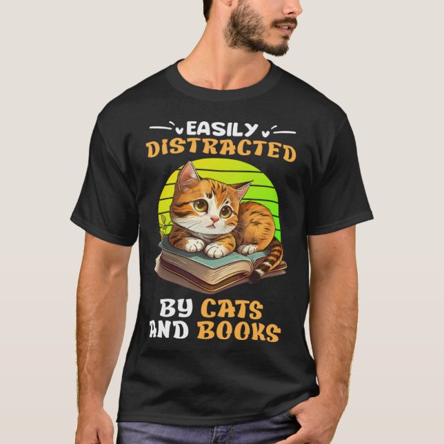 Cat  and Reading Cat Fans Books booknerd Book T-Shirt (Front)
