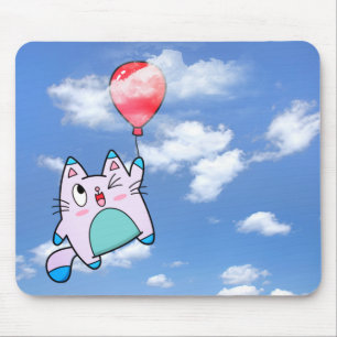 Cat And Red Balloon In Cloud Mouse Mat