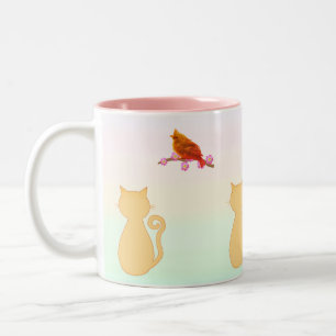 Cat and Red Bird Two-Tone Coffee Mug