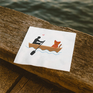 Cat and Rower in Boat Funny Whimsical Pet Lover  Napkin