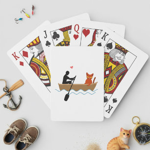 Cat and Rower in Boat Funny Whimsical Pet Lover Playing Cards