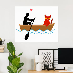 Cat and Rower in Boat Funny Whimsical Pet Lover  Poster
