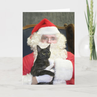 Cat and Santa Claus Holiday Card