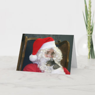 Cat and Santa Claus Holiday Card