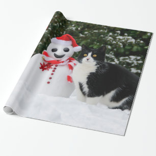 Cat and Santa Snowman Christmas, Gift Wrapping Paper