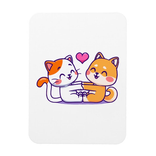 Cat And Shiba Inu Magnet (Vertical)