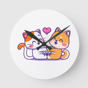 Cat And Shiba Inu Round Clock
