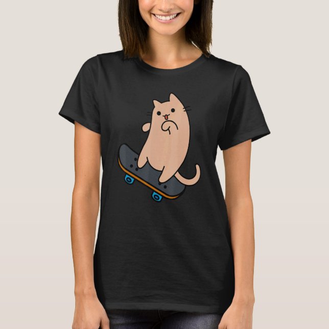 Cat and Skateboard Skateboarding  Kitten T-Shirt (Front)