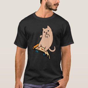 Cat and Skateboard Skateboarding Pizza Board T-Shirt