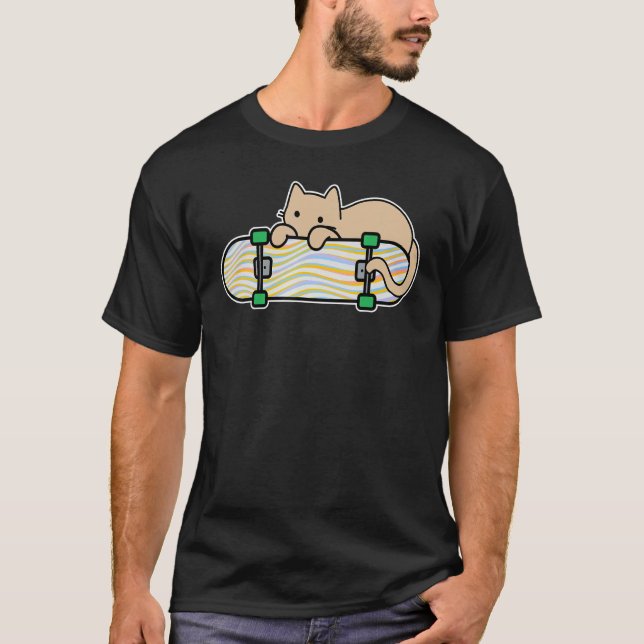 Cat and Skateboard Skateboarding Shy Cat Colour Wa T-Shirt (Front)