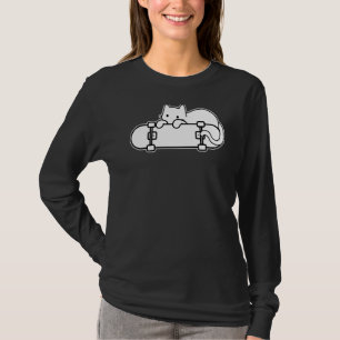 Cat and Skateboard Skateboarding Shy Cat outline T-Shirt