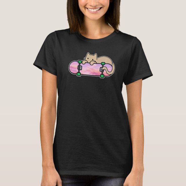Cat and Skateboard Skateboarding Shy Cat skating o T-Shirt (Front)