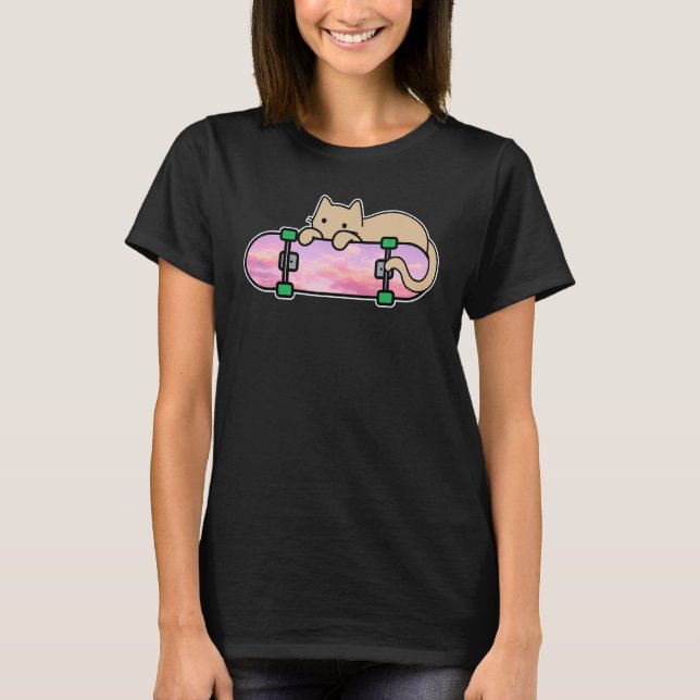 Cat and Skateboard Skateboarding Shy Cat skating o T-Shirt (Front)