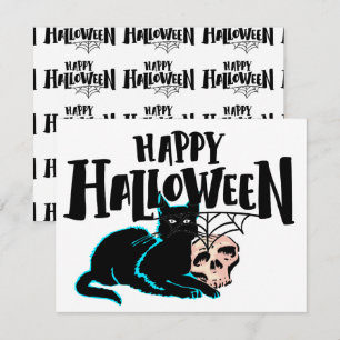 Cat and skull Happy Halloween Card
