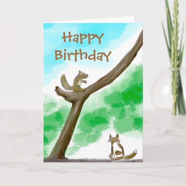 Cat and Squirrel Birthday Card (Front)