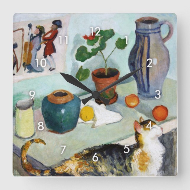 Cat and Still Life, August Macke Square Wall Clock (Front)
