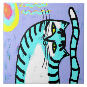 Cat and Sun Abstract Digital Art Tile