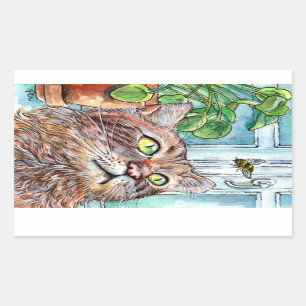 Cat and the Bee Rectangular Sticker