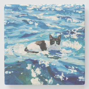 Cat And The Ocean (#5) Stone Coaster