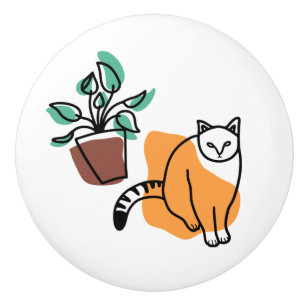 Cat and the plant ceramic knob