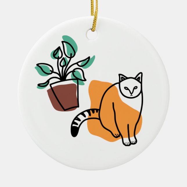 Cat and the plant ceramic tree decoration (Front)