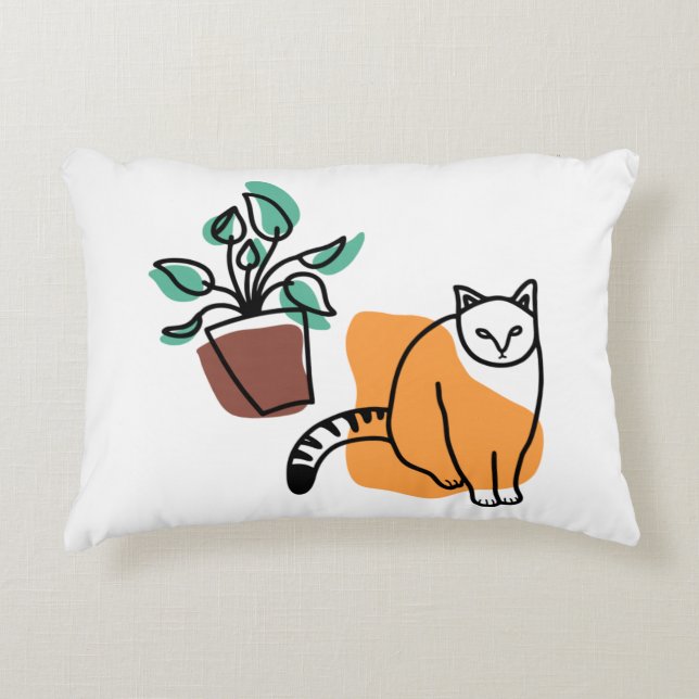 Cat and the plant decorative cushion (Front)