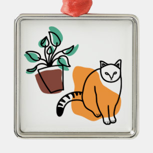 Cat and the plant metal tree decoration