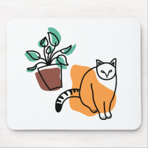 Cat and the plant mouse mat