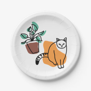 Cat and the plant paper plate