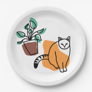 Cat and the plant paper plate