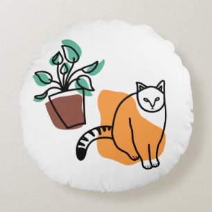 Cat and the plant round cushion