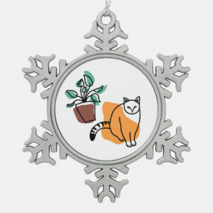 Cat and the plant snowflake pewter christmas ornament