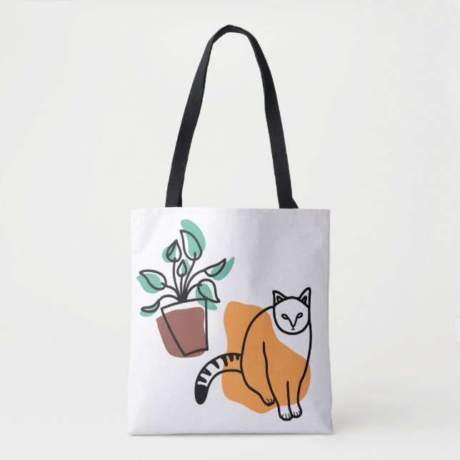 Cat and the plant tote bag (Front)