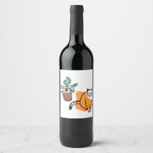 Cat and the plant wine label