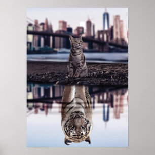 Cat and Tiger Water Reflection - Success, Hustle Poster