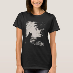 Cat and Tropical Beach T-Shirt