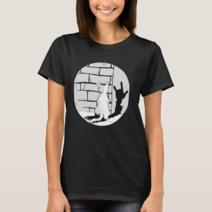 Cat And Wall Design White Cat With Shadow Hand Sig T-Shirt