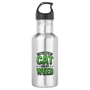 Cat And Weed Vintage Engraving T-Shirt Design_1 532 Ml Water Bottle