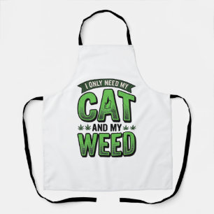 Cat And Weed Vintage Engraving T-Shirt Design_1 Apron